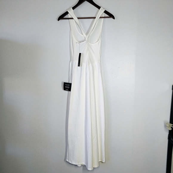Lulu's Summer Beauty White Ribbed Twist Back Midi Dress Balletcore Size Large - Picture 6 of 12